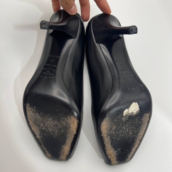 Prada Peep Toe Leather Pump High Heels Black Women 39 Career Work Causal - Picture 8 of 9